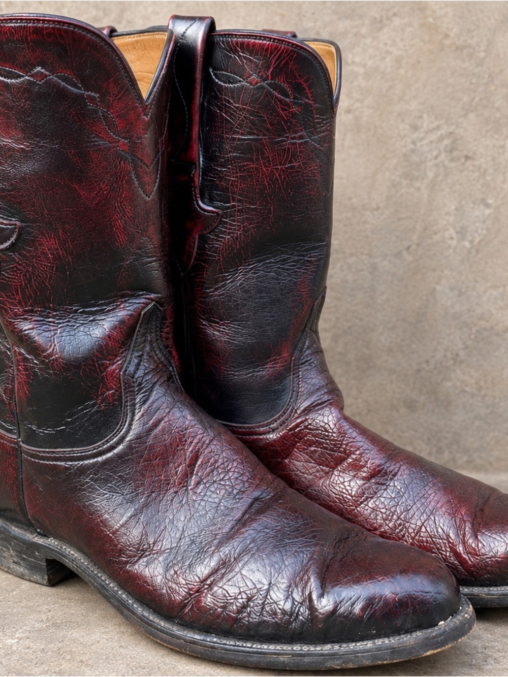 Vintage Lucchese Handcrafted Smooth Ostrich Boots 10 D Black Cherry Roper